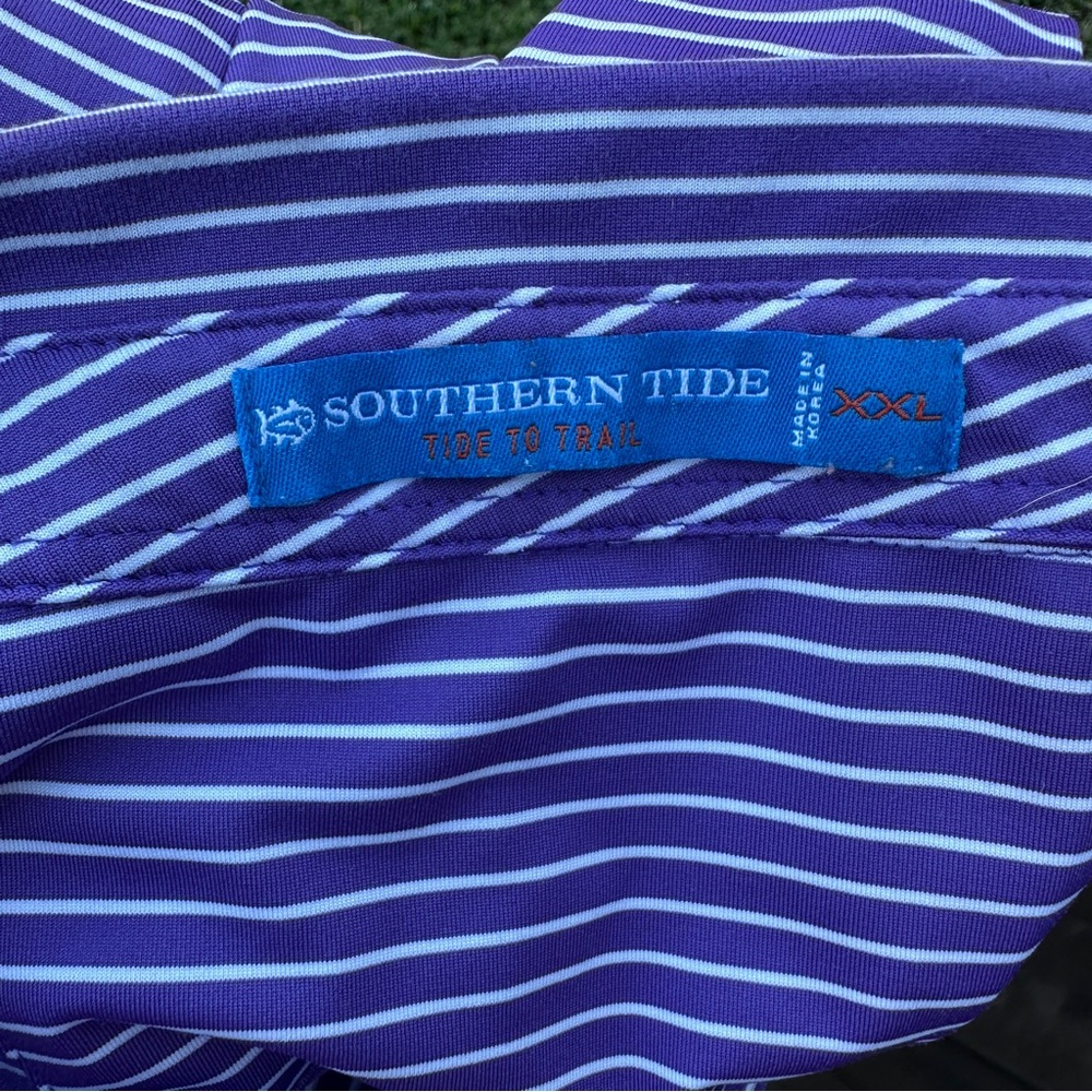 Southern Tide TCU Men's PURPLE WHITE Striped Polo Shirt Big and Tall SZ XXL - Picture 5 of 10
